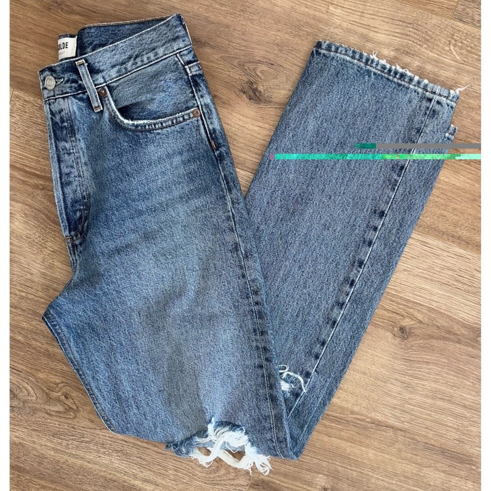 Agolde 90's Pinch Waist High Rise Straight Leg Jeans 26 Blue Distressed Organic